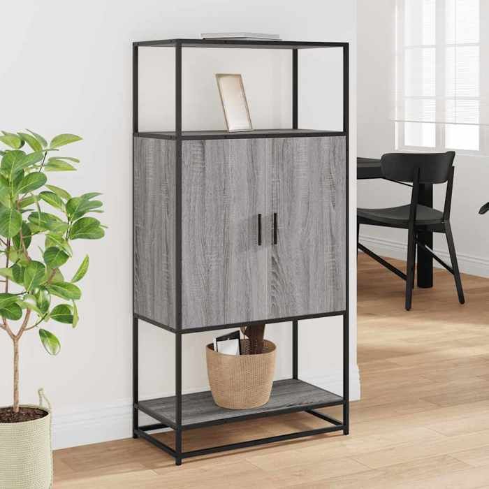 VidaXL Buffet haut sonoma gris 68x35x139 cm bois d'ingénierie et métal, armoire latérale, armoire de rangement haute, 849042