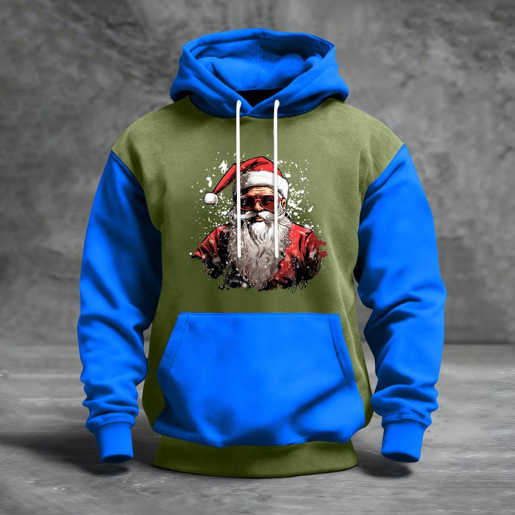 Men's Christmas Print Color Block Hooded Casual Sports Comfort Sweatshirt
