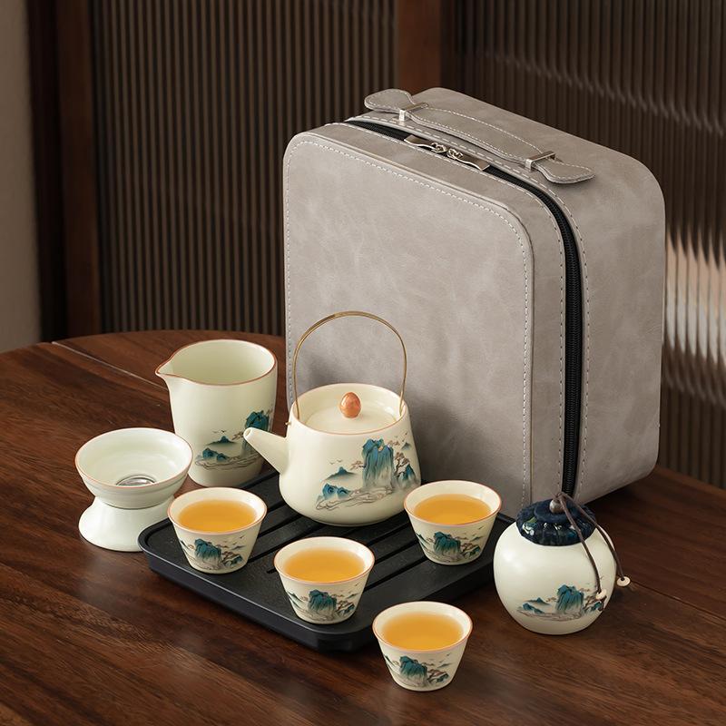 

Ru Kiln Travel Set Ceramic Kuaike Cup Portable One Pot Four Cups Company Business Companion Gift Festival