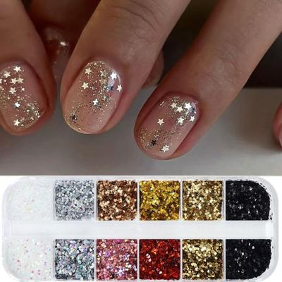 Décorations d'ongles à paillettes en forme de cœur et d'étoile à cinq branches - Breloques colorées pour ongles - Salon de manucure