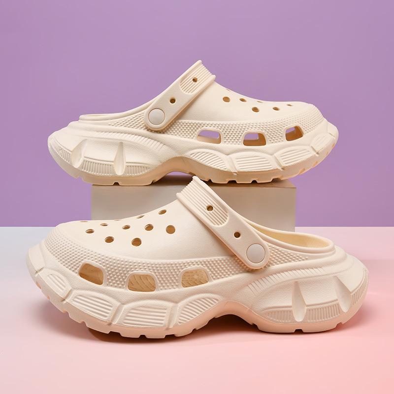 

Летние толстоподошвенные ЭВА дырчатые туфли женские маленького размера с увеличением роста крутые тапочки нескользящие, дезодорирующие и дышащие сандалии 39-40 бежевый