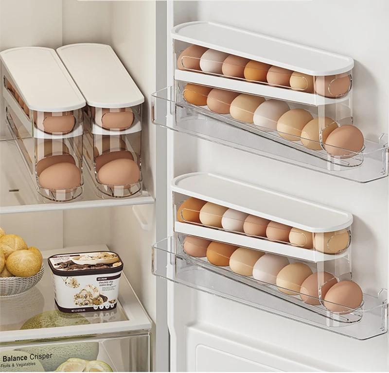 

Egg Storage Box Automatic Scrolling Egg Holder Household Large Capacity Kitchen Dedicated Roll Off Egg Storage Rack белый