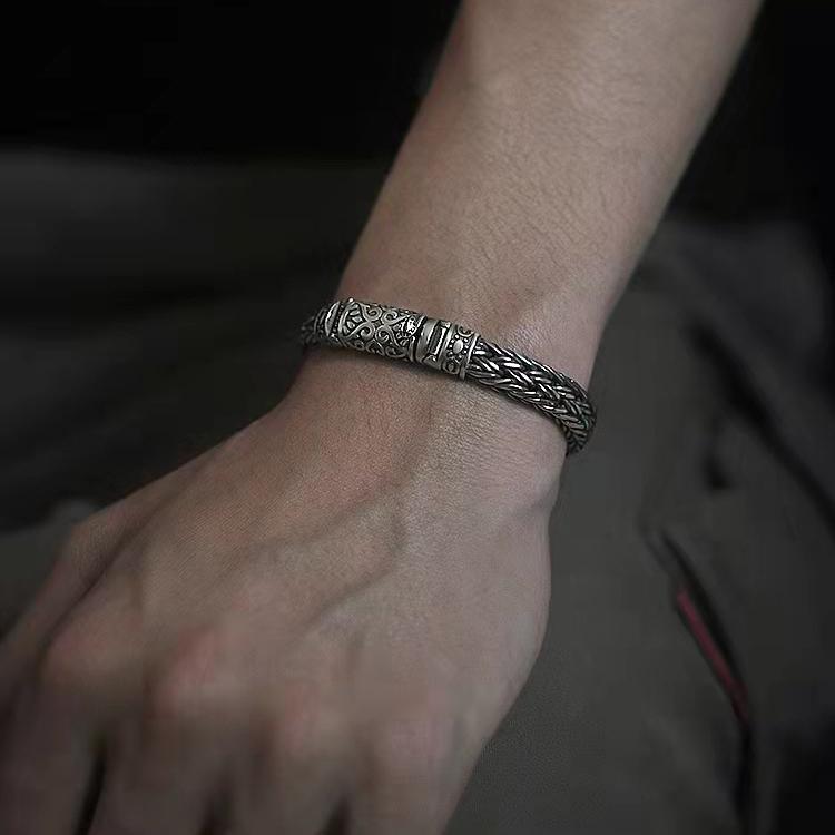 Silver Color Seiko Men Bracelet Creative Pure Woven Retro Trend Transfer Personality Thick Domineering Curved Buckle Jewelry 