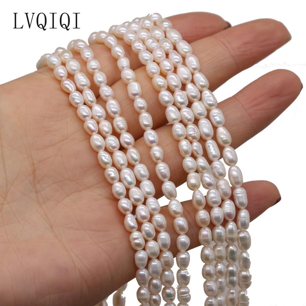 Natural Freshwater Pearl Beaded High Quality Rice Pearls Punch Loose Beads For Making Jewelry DIY Bracelet Necklace Accessories