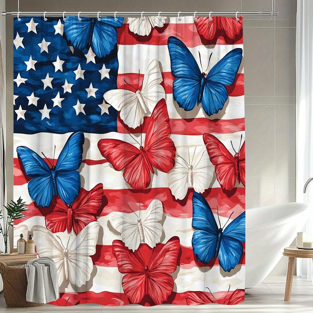 1pc Independence Day Butterfly Shower Curtain - Beautiful Butterfly Pattern Perfectly Blended with American Flag Elements To Cre