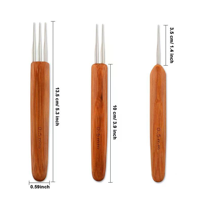 3 Stück 0,5/0,75 MM Holz Häkelnadel für Haare Dreadlocks Zöpfe Haarkreuzhaken Einzel-/Doppel-/Dreikopf-Haarkreuzhaken