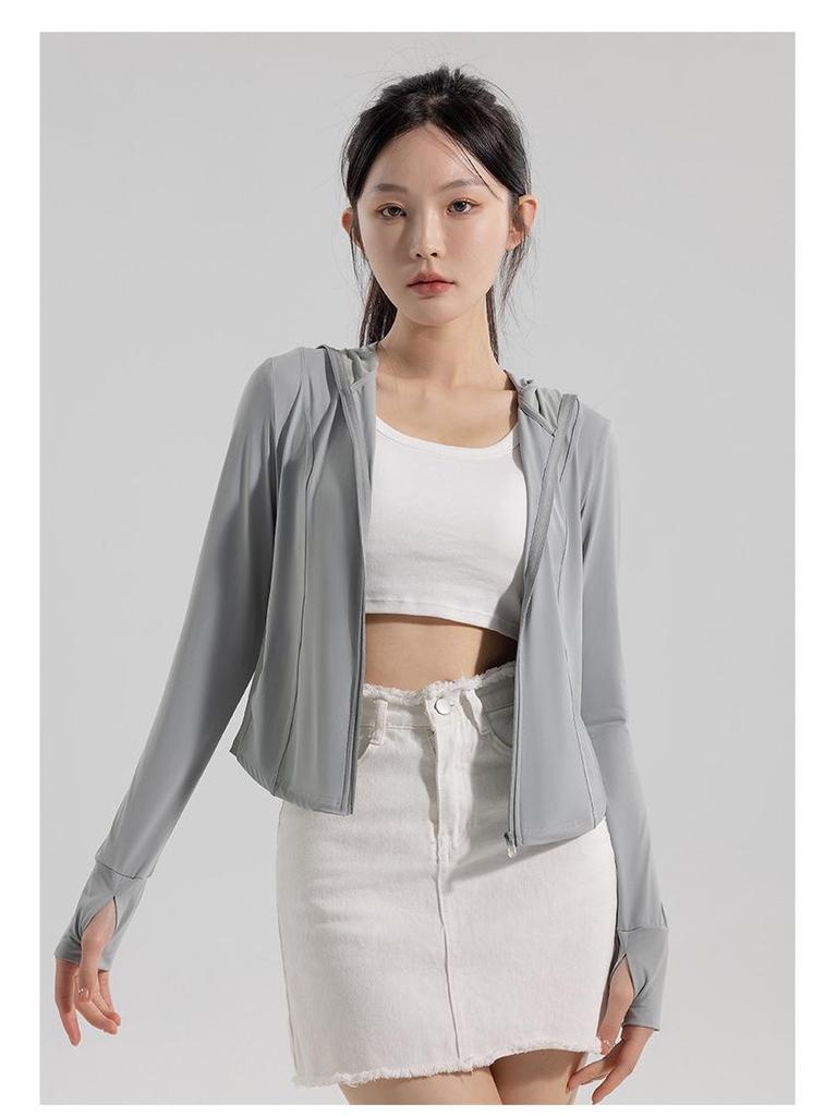 2025 Women's Black Slim Fit Sun Protection Ice Silk Jacket: Breathable, UV-Protective Summer Sportswear