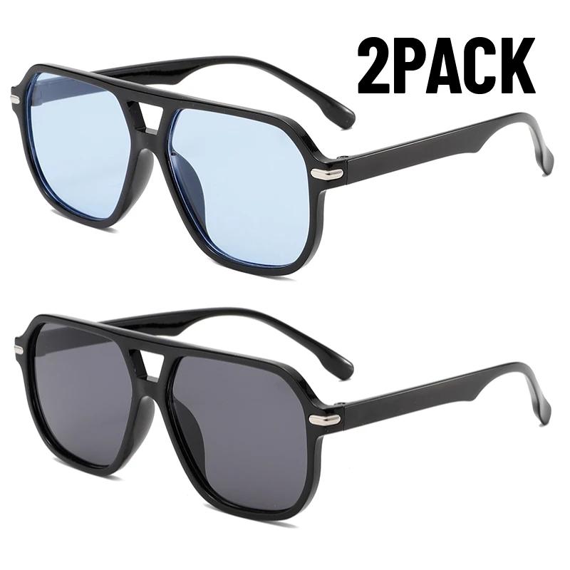 2PACK Vintage Double Bridge Black Sunglasses Women Oversized Square Frame Luxury Shades Sun Glasses Female Pilot Eyewear
