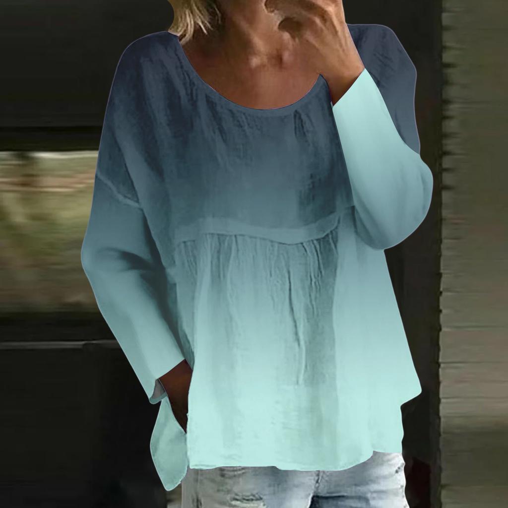 Women's Casual Fashion Loose Round Neck Gradient Print Long Sleeve Top