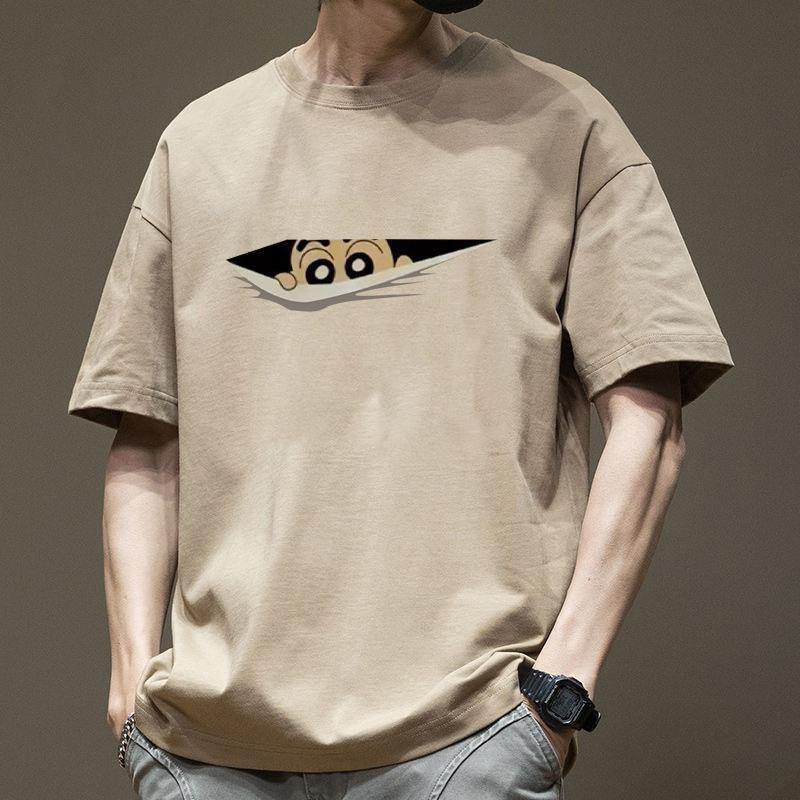 Мужская хлопковая футболка с коротким рукавом, принтованная, с круглым вырезом, свободная S