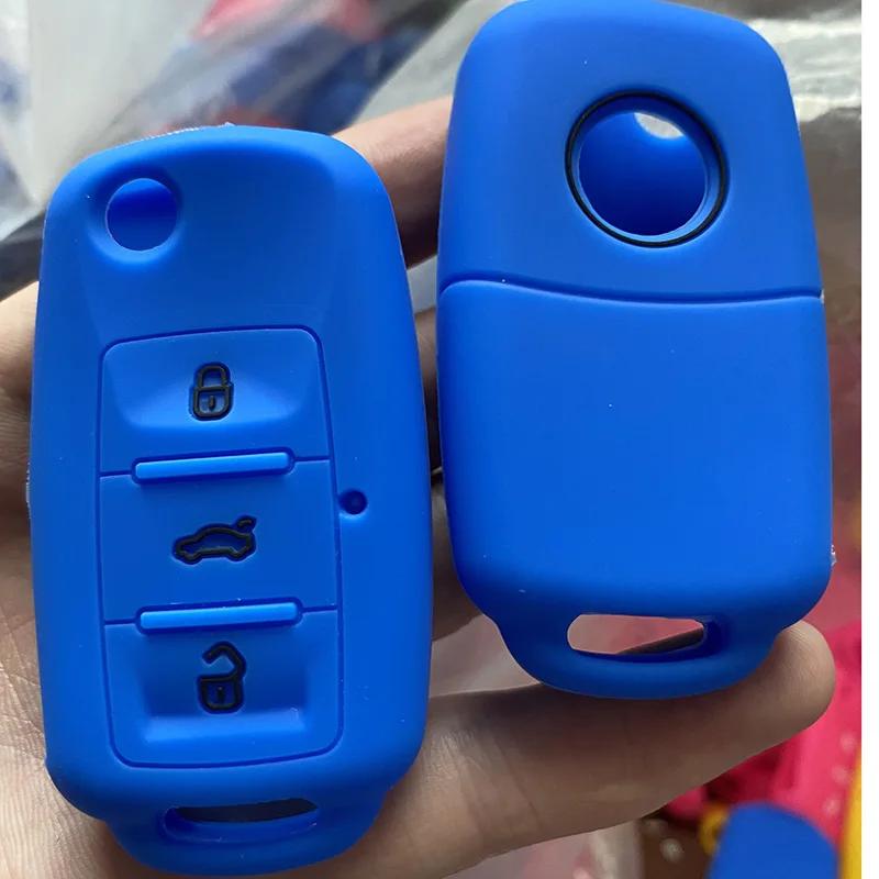Silicone Car Key Case Cover for VW Volkswagen Passat B5 Polo T4 Golf 4 for Seat Leon 1 Altea Ateca for Skoda Octavia A5 Keychain