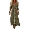 Women Long Sleeve Bohemian Maxi Dress Vintage Floral Print Ethnic Style Vacation Beach Dress Casual Loose Fit Full Length Dress