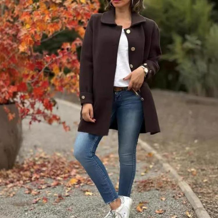 Women Solid Color Loose Single Breasted Cardigan Jacket Long Sleeve Turn Down Collar Spring Fall Coat For Dating