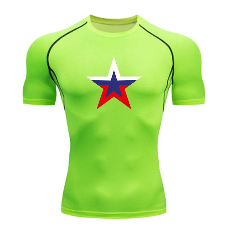 Men's Compression Sport T-Shirt, Russian Flag Star Print Qui