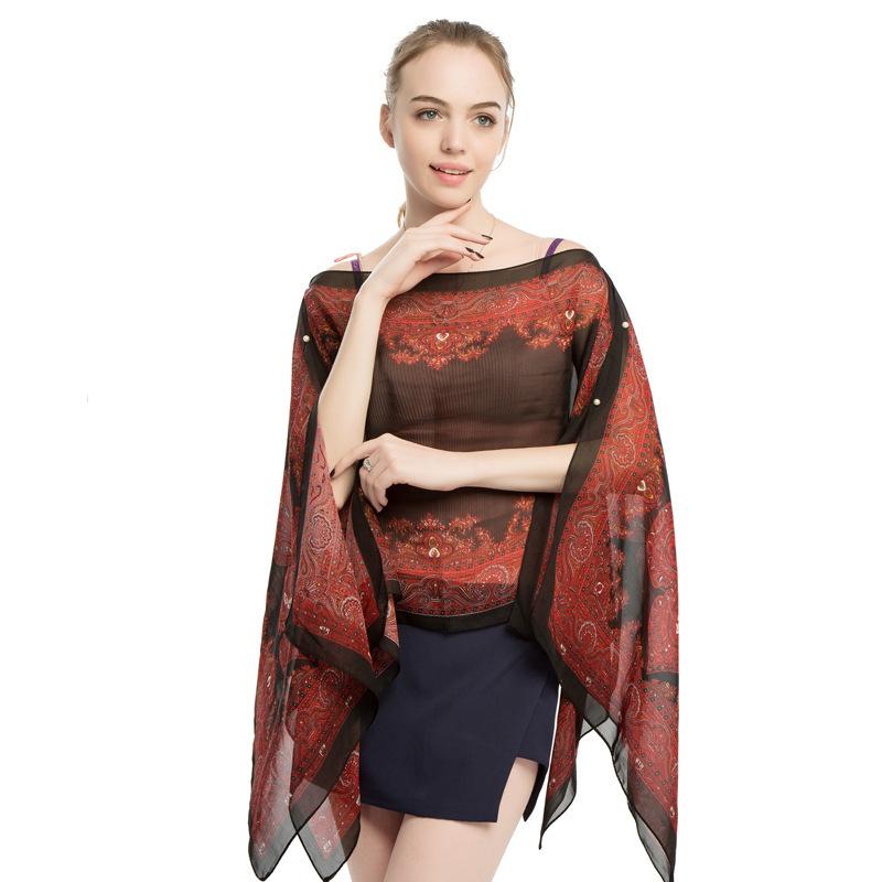 Shawls Summer Beach Sexy Women Fashion Print Chiffon Smock Bikini Cover Up Loose Blouse Sunscreen Comfortable Poncho Hot