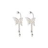 Silver Color Hollow Butterfly Tassel Earrings for Women Simple Curved Hook Screw Buckle Earrings Y2K Elegent Jewelry Gift