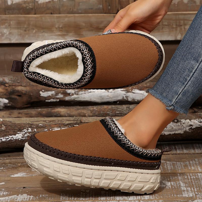 Fashion Chunky Platform Fluffy Slippers for Women Thick Bottom Non Slip Sports Plush Slippers Woman Winter Fashion Striped Cotton Shoes