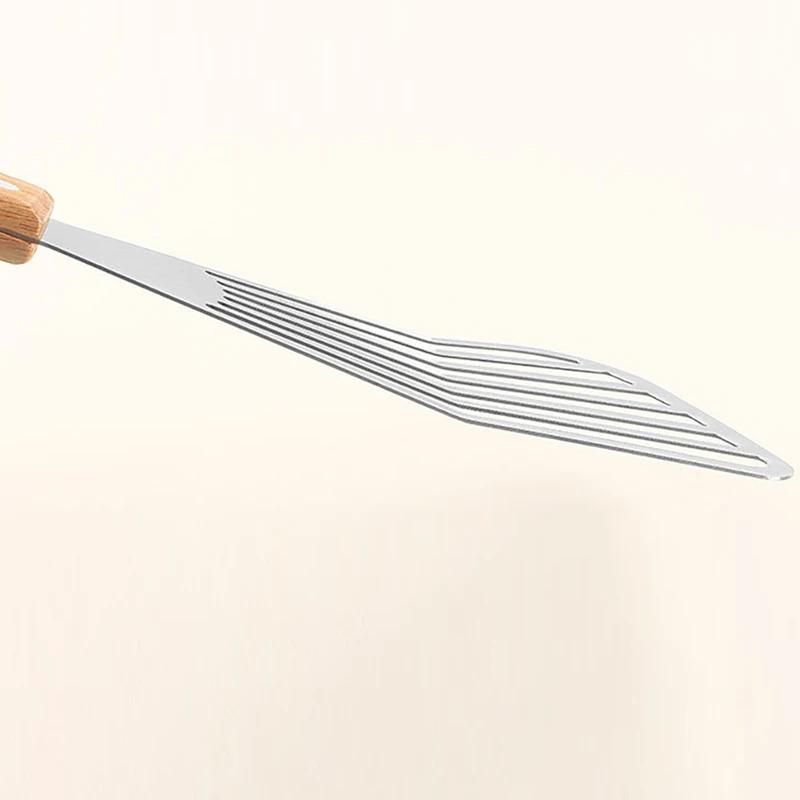 1 Stück Edelstahl Fischbratspatel mit Holzgriff Fächerförmiger Spatel Haushalt Hochtemperatur-Bratspatel