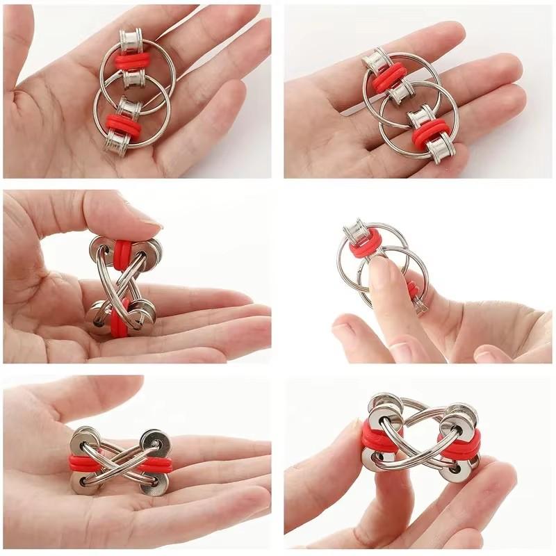 Adhd Anxiety Relief Antistress Metal Keychain Ring Finger Venting Sensory Plaything Flippy Bike Chain Decompression Toy