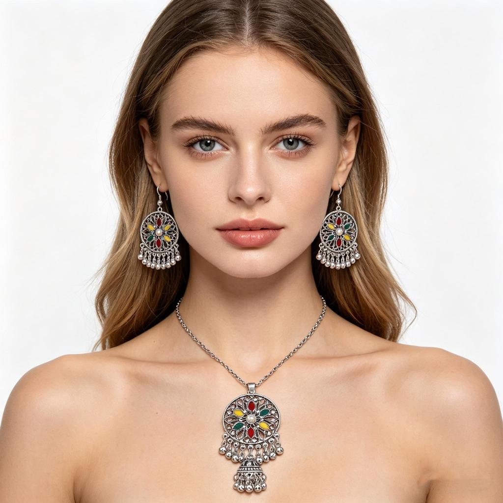 Vintage Fashion Necklace Bohemian National Style Long Exaggerated Personality Clothing Chain Women With Accessories Necklaces Earrings Set