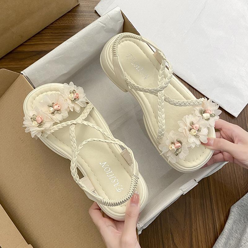 Roman sandals women 2025 summer new fashion versatile with skirt gentle temperament Internet celebrity thick heel bag heel sandals