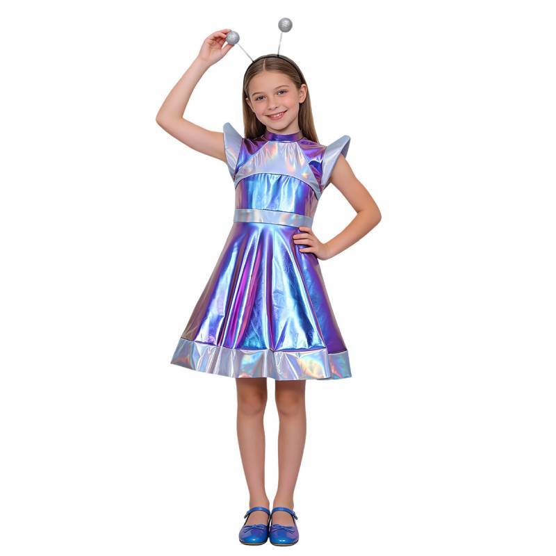 Artificial Intelligence Aliens Cosplay Dress For Kids Party Performance With Sequin And Cartoon Elements