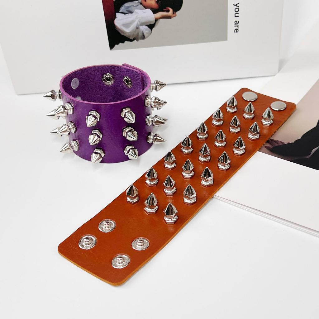 European American Punk Style Spike Rivet Gothic Leather Bracelet