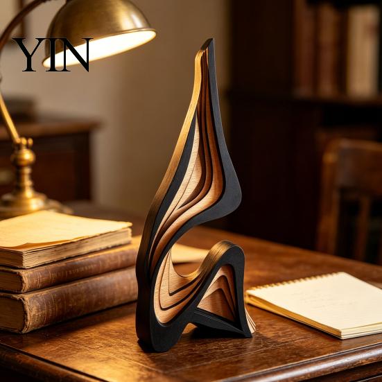 Scultura Artistica Astratta in Legno Regalo Decorativo di Lusso, Statuetta Solida Moderna Minimalista per Soggiorno Decorazione in Legno Artigianale Decorazione Tavolo Stanza,