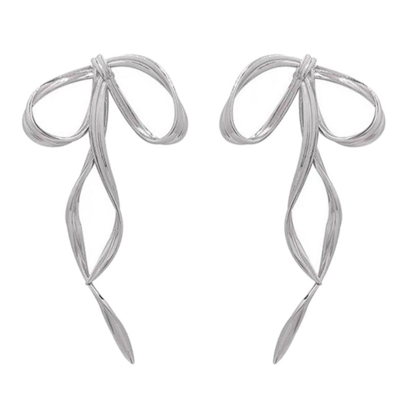 Fashionable Bow Shaped Ear Pendant Elegant Bowknot Earrings Simple Line Charm Dangle Eardrops Metal Jewelry for Women
