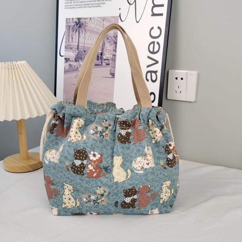 Printed Canvas Handbag Large Capacity Tote Bag Office Worker Lunch Box Bento Bag 578₽