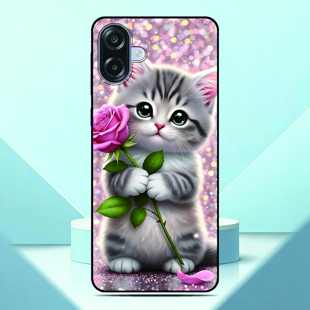 Lovely Kitten Anime Phone Case For Samsung Galaxy A07 4G Painted TPU Black Back Cover A 07 Soft Silicone Protective Fundas