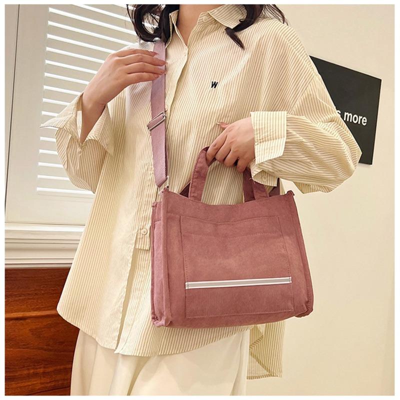 Corduroy Shoulder Bag Female College Student Class Cloth Bag Velvet Bag Portable Messenger Commuter Tote Bag Fashion