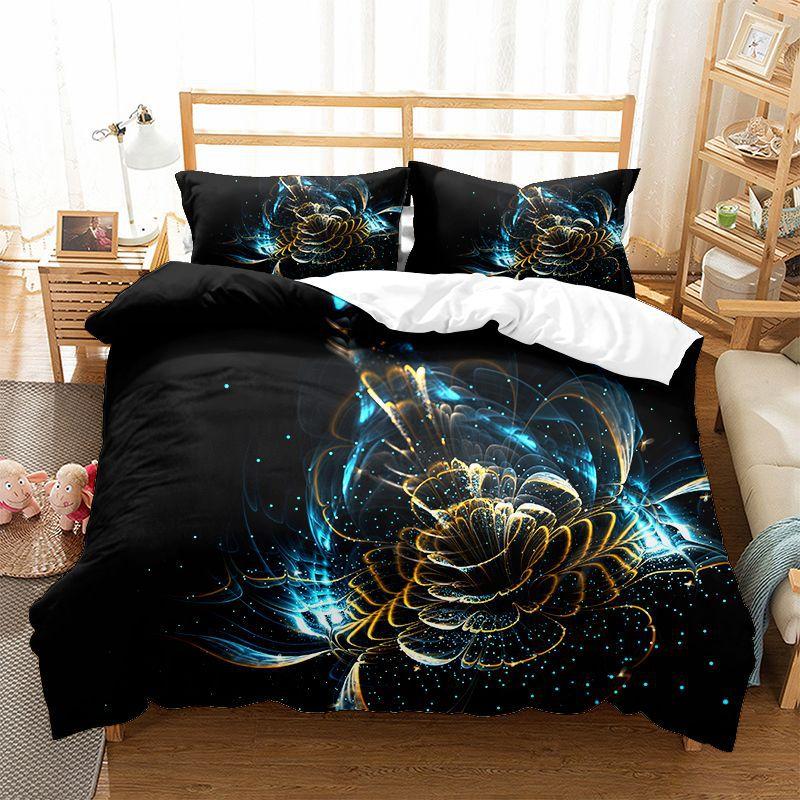 Blumen Bettbezug Set Lila Blau Blütenblatt Abstrakte Kunst Bettdeckenbezug King Queen Größe für Kinder Erwachsene Teenager Polyester Bettwäscheset