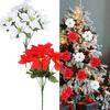 7 Heads Christmas Artificial Poinsettia Flowers Faux Poinsettia Bush-Bouquets