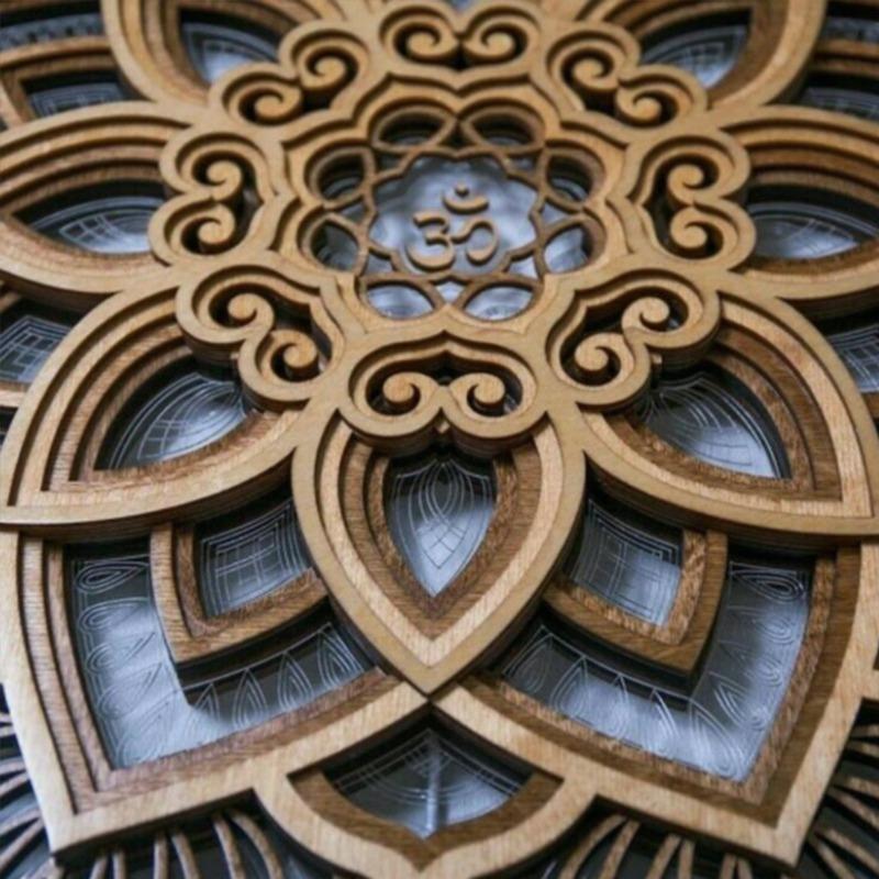 Mandala Yoga Room Night Light LED Multilayered Laser Cut Carved Elegant Purple