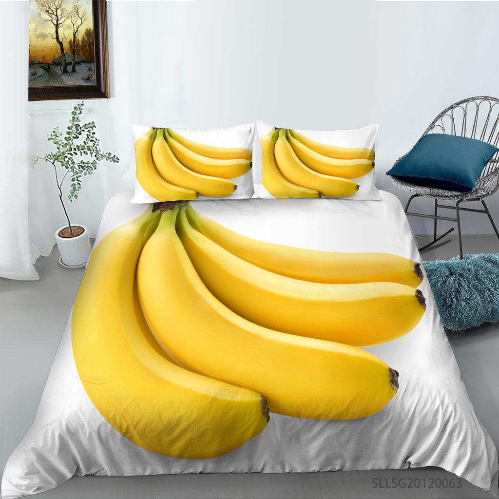 Yellow Banana Bedding Set Sweet Tropical Fruit Duvet Cover King/Queen Size For Kid Adult Vegetarian 2/3pcs Polyester Quilt Cover