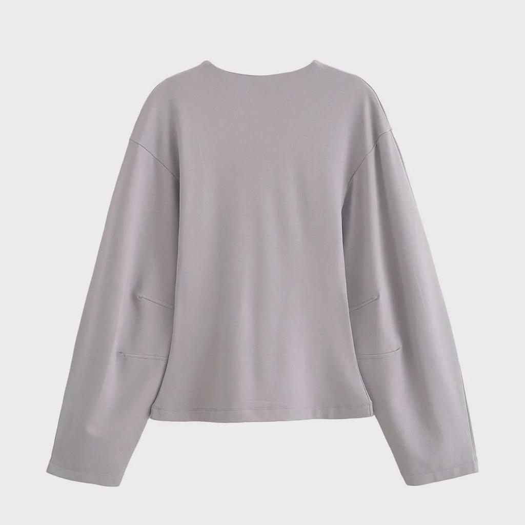 ZA Damski Dwustronny Materiałowy T-shirt z Okrągłym Dekoltem i Zestaw Spodni Casualowych o Prostym Kroju