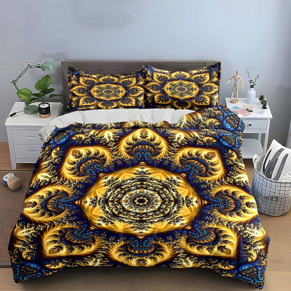 Golden Fractal Elegance. Bedding Sets Duvet Covers Pillowcases(1* Duvet Cover 2* Pillowcases Without Duvet Insert)