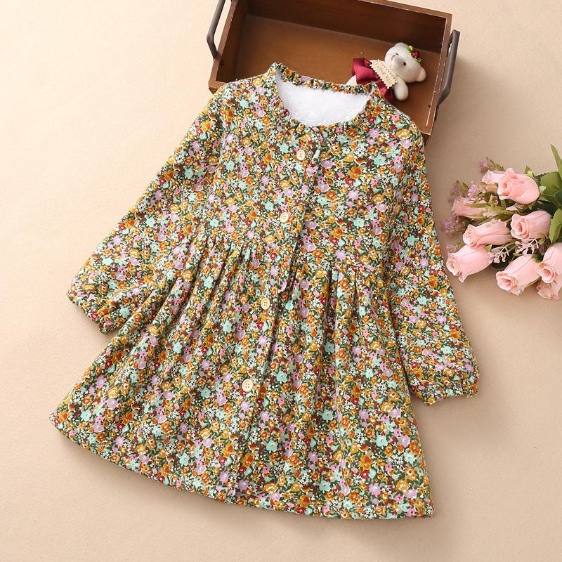 Mädchen Strickkleid mit dickem Blumenmuster - Fleecegefüttert für Frühling & Herbst