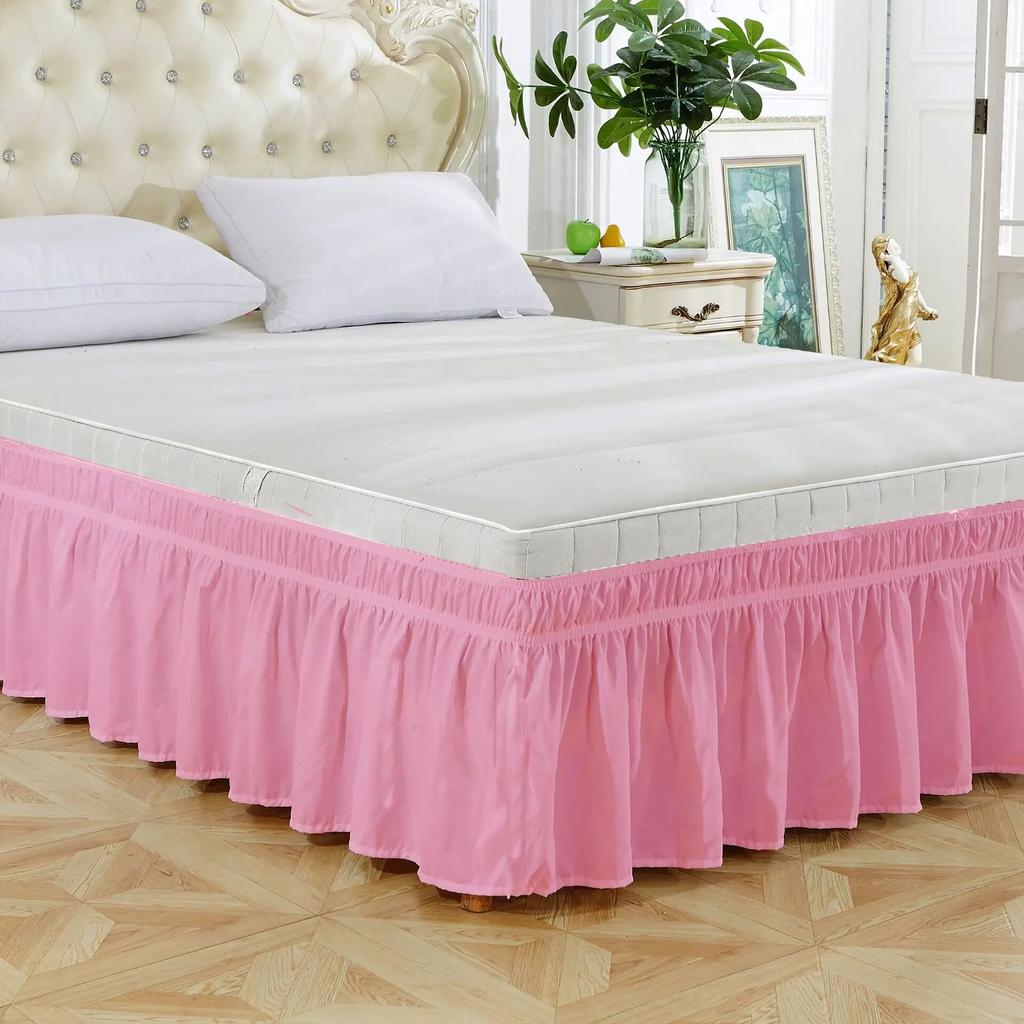 Solid Color Elastic Ruffle Bed Skirt Wrap Around Style Comfortable Fade Resistant Bed Cover Without Surface Twin Queen King Size