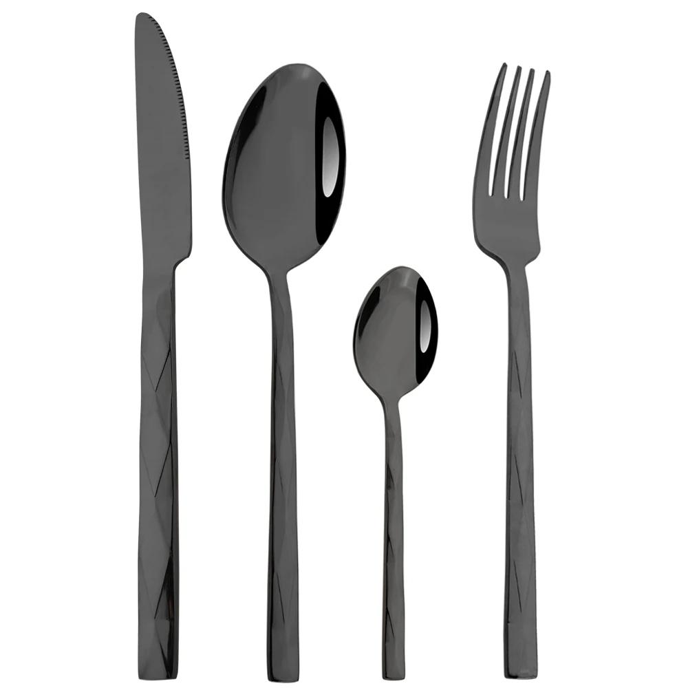 Western 4Pcs Stainless Steel Dinnerware Diamond Shaped Knife Fork Spoons Cutlery Set Restaurant Kitchen Tableware Flatware Set