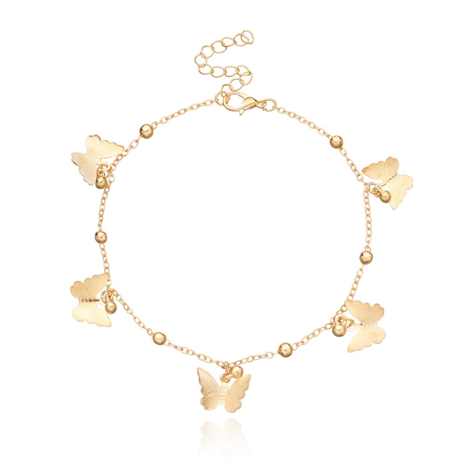

Accessories, hot-selling popular alloy butterfly anklets, fashion temperament round bead chain bell foot accessories золотой