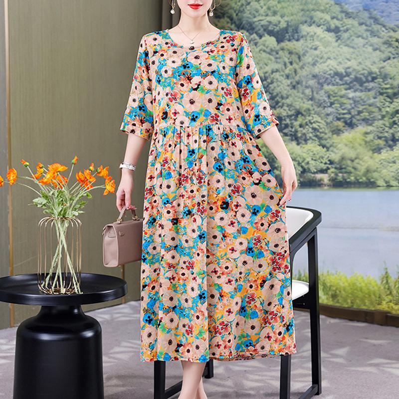 Summer Women for Dresses Casual Print Vintage Elegant Half Sleeve Women's Clothing Plus Size