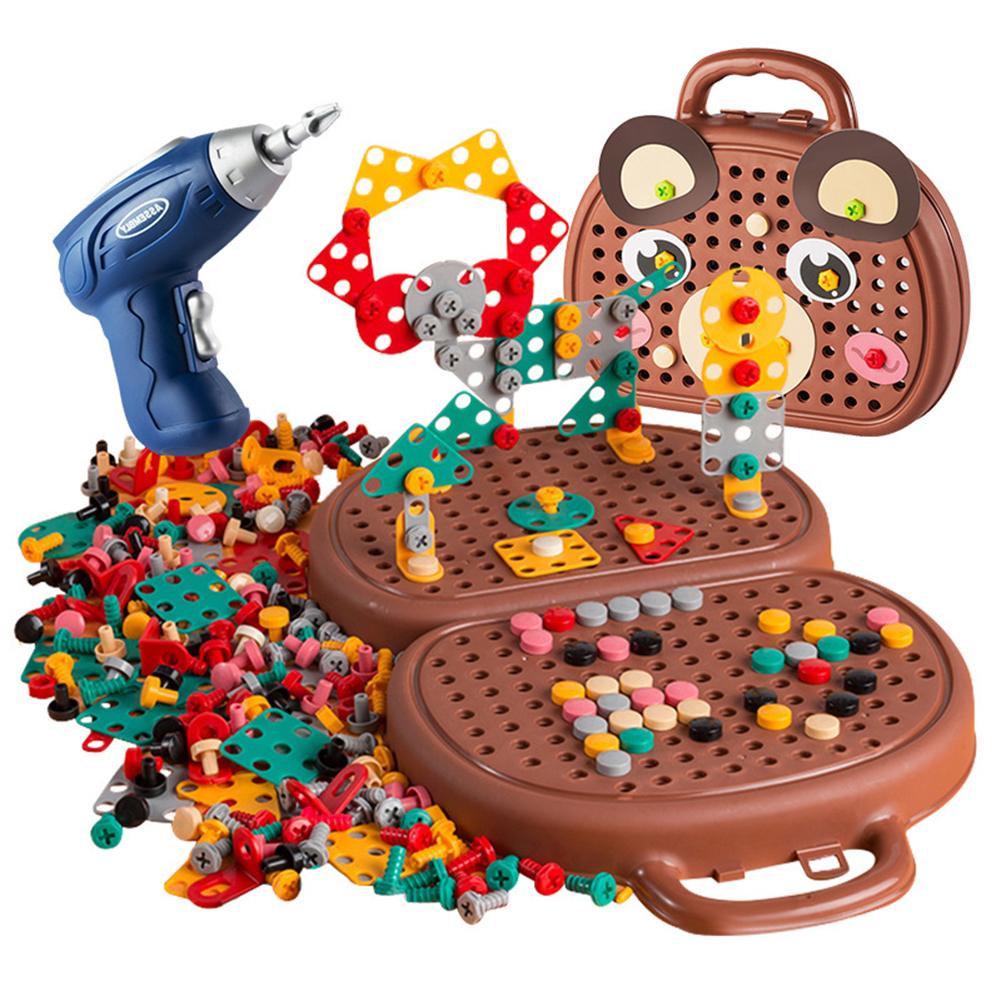 

Electric Drill Puzzle Toy Creative Mosaic Puzzle Toy Engineering Construction Block Building Set STEM Learning Educational Toys коричневий