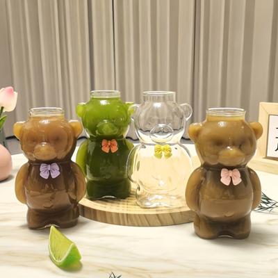 Tazza di Vetro Orso con Cannuccia 320ml Tazza per Bere Succo Latte Tè Frullati