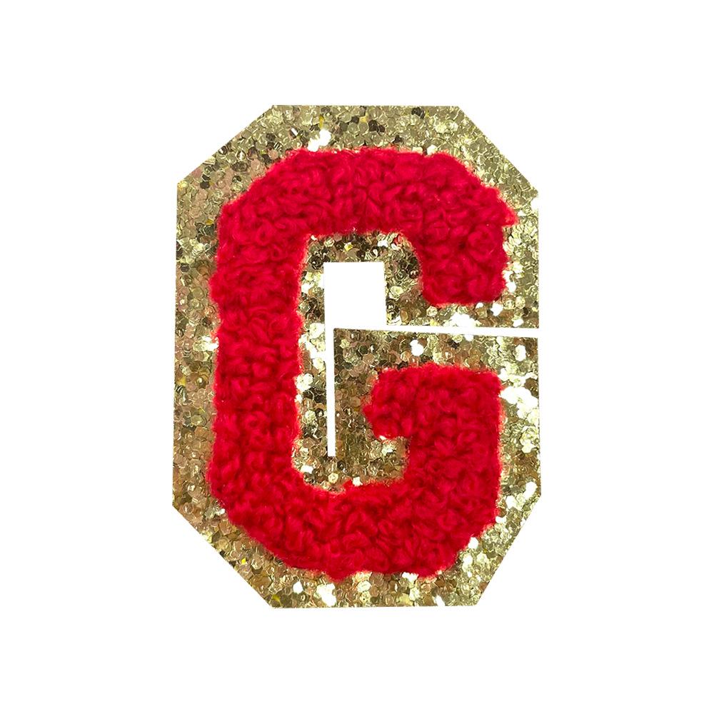 Red A-Z Chenille Embroidery Letter Patches, 5cm Self-Adhesive for DIY Clothing.
