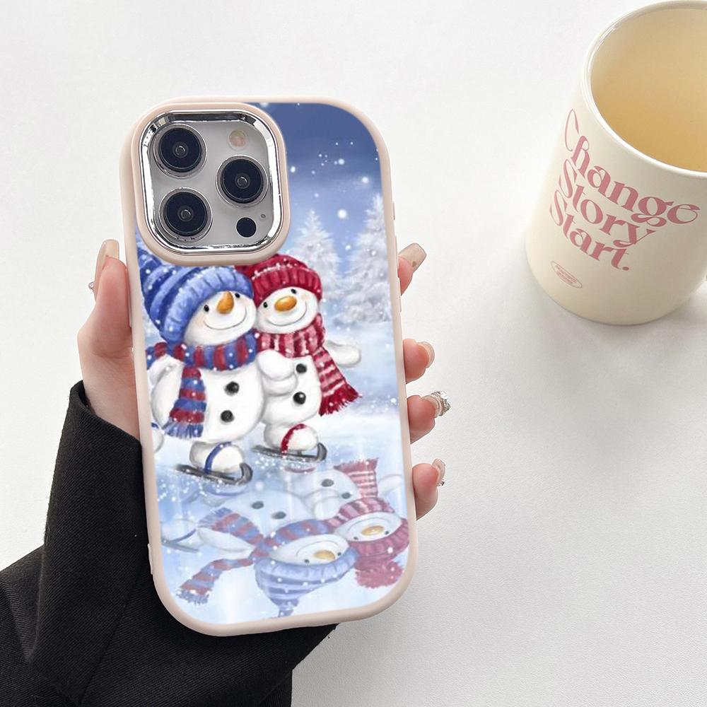 N104 Christmas Happy New Year Soft Phone Cases for Samsung S24 S23 Plus A15 A12 A35 A54 Infinix Hot40i Tecno Plating Frame Camera Protector Back Cover
