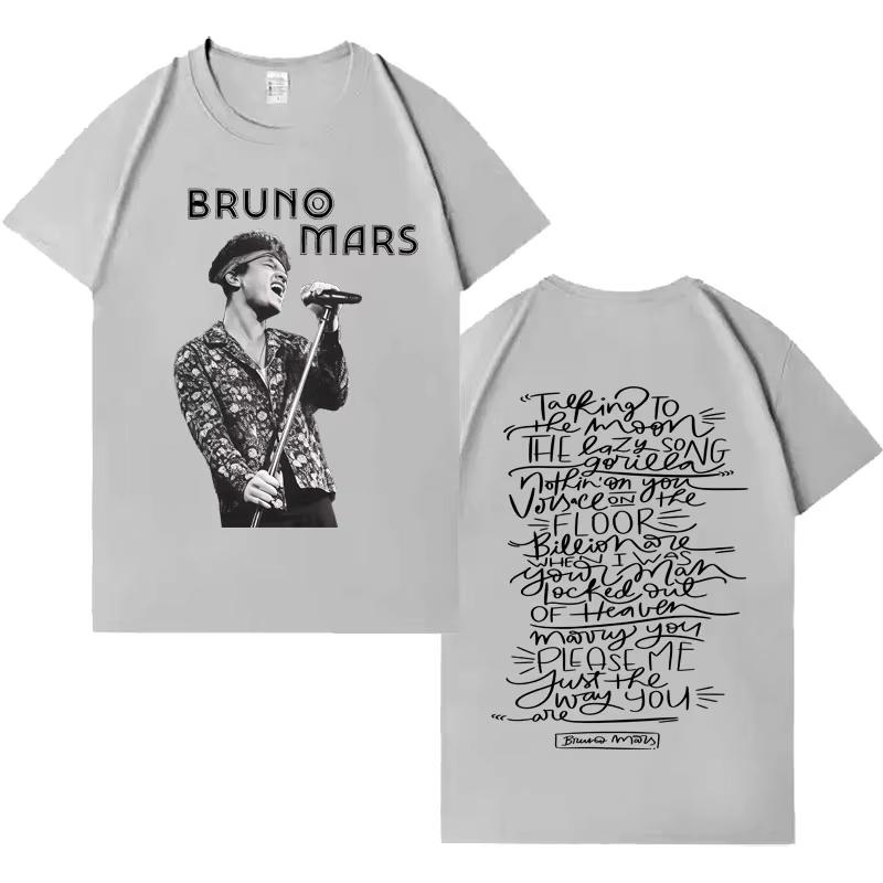 Rapper Bruno Mars Trendy Double Sided Graphics Tshirts Mens Womens Casual Short Sleeve Tshirt Popular Crewneck Street Clothing
