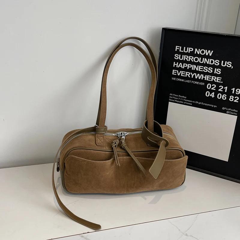 2026 Autumn Winter Latest Commute Shoulder Bags For Women PU Suede Pure Color Large Capacity Boston Bag Luxury Designer Handbags