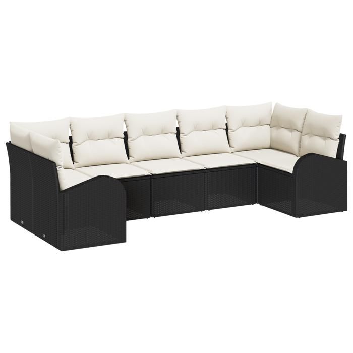 VidaXL Ensemble de canapé de jardin 7 pièces avec coussins en poly rattan noir 3346187